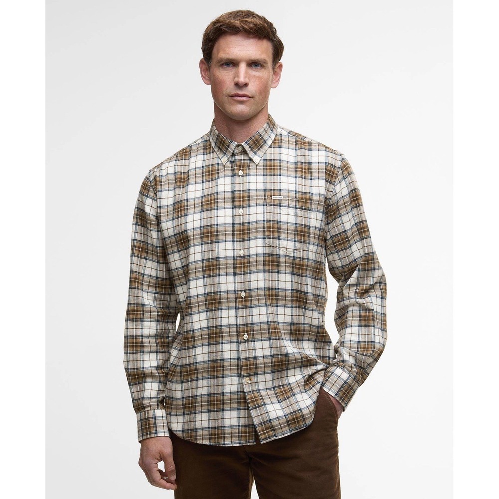 Barbour Plaid Button Down Shirt Men L Brown Green Check Heritage Gorpcore Preppy